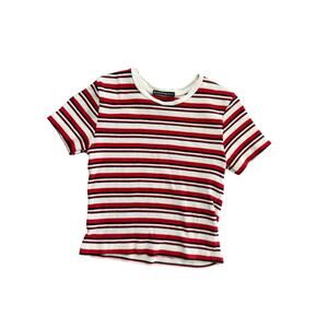 Brandy Melville Women's Red White Black Striped Print Crop Top Size